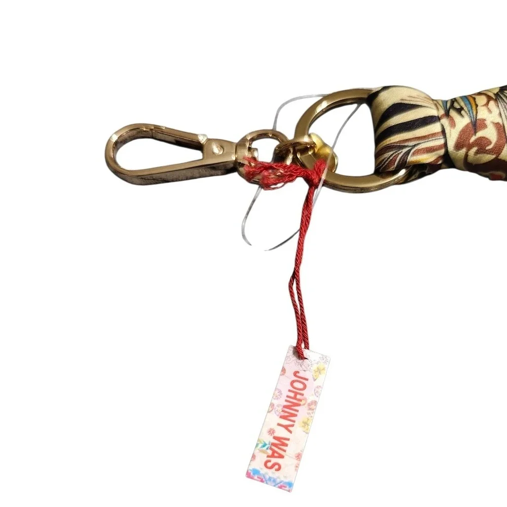 Johnny‎ Was Silk Scarf Bag Charm Keychain Orange Plaid Paisley Boho NWT